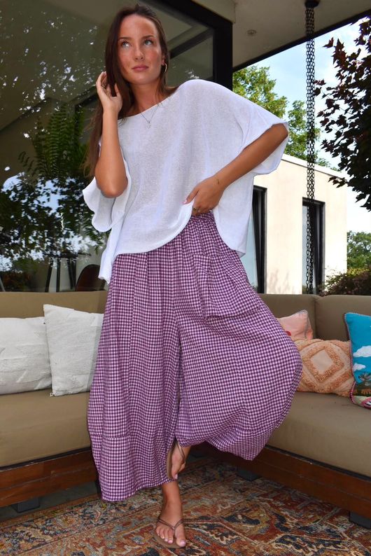 Arbi Gingham Pocket Culotte Pant Aubergine